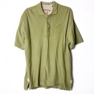 Orvis Polo Shirt Mens M Green Cotton Short Sleeve Heavyweight Casual Outdoor